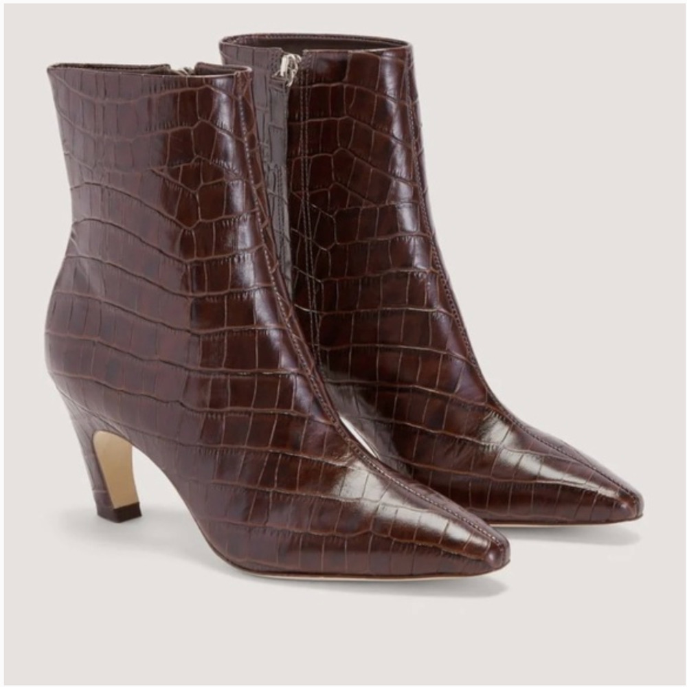 Everlane Brown‎ Crocodile Leather Boots 7 NWT Ankle Banana Heel Quiet Luxury